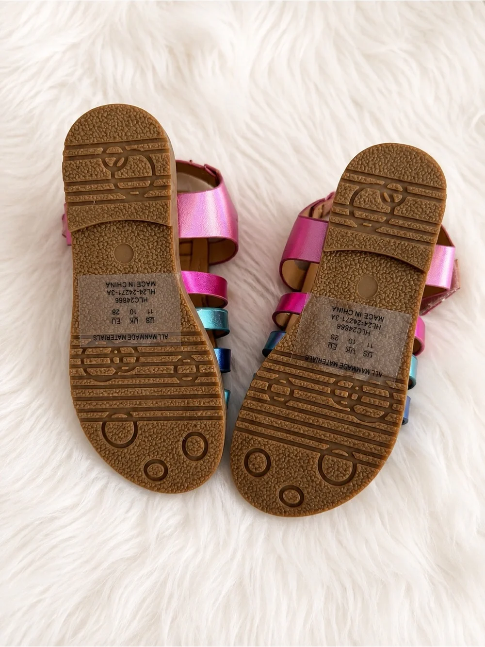 NWT Sz 11 Sandals, Metallic Multi-color Pink Blue Multi-Strap Velcro Closure